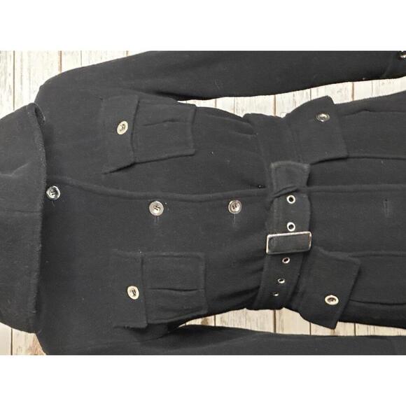 London Fog classic witchcore gothic black wool hooded belted overcoat Size 12 - Picture 2 of 10